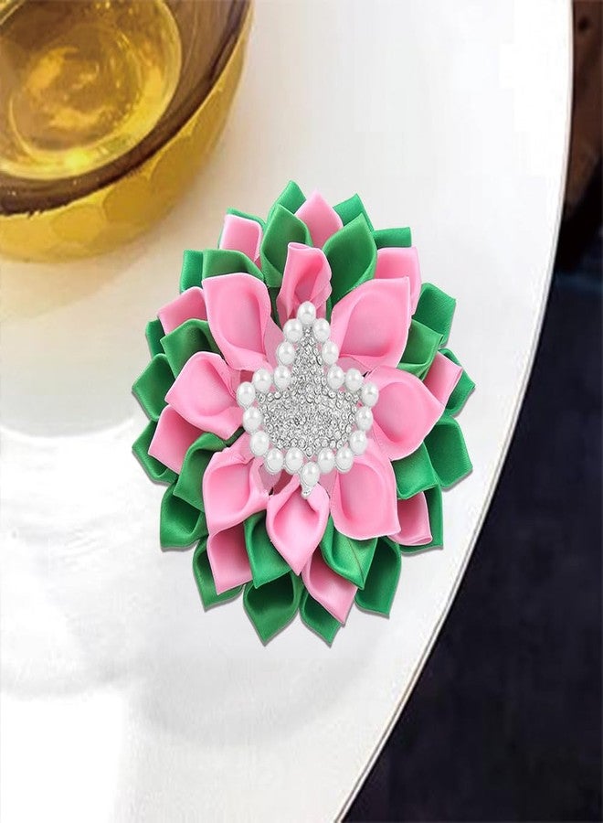 HUSURU Sorority Paraphernalia Brooches Pin for Women Greek Society Members Gift Pink Green Flower Corsage Brooch Sisterhood Jewelry - Image 3